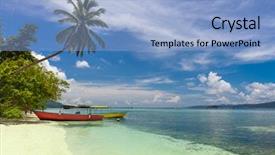  Presentation with coconut water - Amazing slide deck having two local boats on island backdrop and a light blue colored foreground