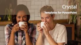  Presentation with coffee - PPT theme featuring two lovely customer drinking coffee background and a coral colored foreground