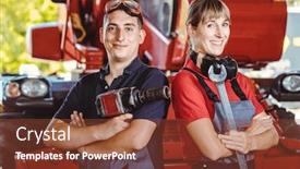  Presentation with farm machinery - Colorful theme enhanced with two-machinists-for-farm-machinery backdrop and a tawny brown colored foreground