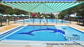 Presentation with pure water - Amazing PPT layouts having two magnificent pools with pure water in summer day backdrop and a light blue colored foreground