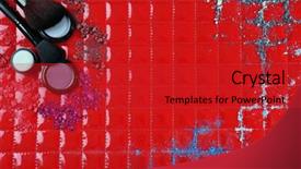  Presentation with brushes makeup - Amazing PPT layouts having two makeup brushes with shadows and pink rouges on red background closeup backdrop and a crimson colored foreground