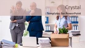  Presentation with employees - Presentation theme with two-male-and-one-female background and a lemonade colored foreground