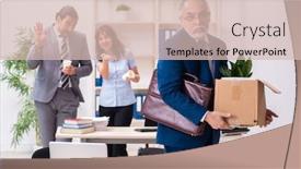  Presentation with employees - Presentation theme featuring two-male-and-one-female background and a soft green colored foreground