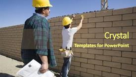 Presentation with architects - Beautiful presentation theme featuring two male architects inspecting brick wall at construction site backdrop and a violet colored foreground