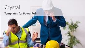  Presentation with architects - Colorful presentation design enhanced with two-male-architects-working backdrop and a sky blue colored foreground