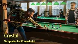  Presentation with billiard - PPT theme consisting of two male billiard players spend background and a wine colored foreground