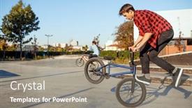  Presentation with bikers - PPT layouts consisting of two-male-bmx-bikers-doing background and a gray colored foreground