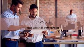  Presentation with busy - Slides consisting of two-male-business-colleagues background and a coral colored foreground