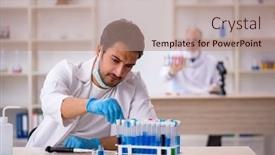  Presentation with lab animal mice - Slide set consisting of two-male-chemist-working background and a coral colored foreground