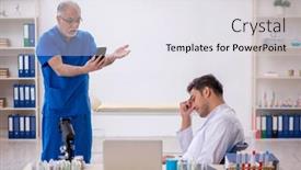  Presentation with drugs - Presentation theme with two-male-chemists-in-drugs background and a white colored foreground