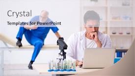  Presentation with drugs - PPT layouts enhanced with two-male-chemists-in-drugs background and a sky blue colored foreground