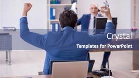  Presentation with employee month - Theme enhanced with two-male-colleagues-in-employee background and a ocean colored foreground