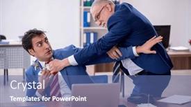  Presentation with employee month - Slide deck with two-male-colleagues-in-employee background and a ocean colored foreground