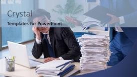  Presentation with unhappy - Presentation theme consisting of two-male-colleagues-unhappy background and a light blue colored foreground