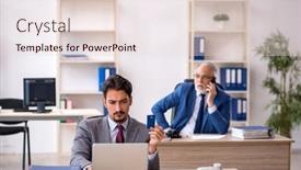  Presentation with office - Slide set with two-male-colleagues-working background and a  colored foreground