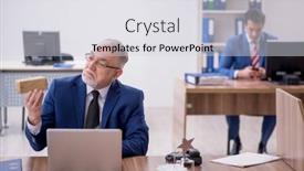  Presentation with office - Presentation design consisting of two-male-colleagues-working background and a sky blue colored foreground