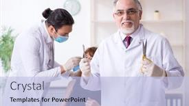  Presentation with surgery - Amazing slide set having two male doctors and young woman in plastic surgery concept backdrop and a light blue colored foreground