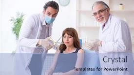  Presentation with plastic surgery - Beautiful PPT theme featuring two-male-doctors-and-young backdrop and a light blue colored foreground