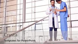  Presentation with digital hospital - Theme enhanced with two-male-doctors-having-informal background and a light gray colored foreground