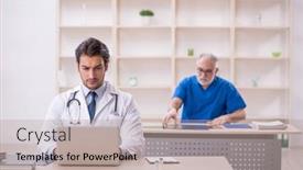  Presentation with telemedicine - Presentation design featuring two-male-doctors-in-telemedicine background and a coral colored foreground