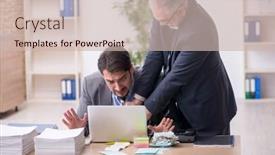  Presentation with bullying - Presentation with two-male-employees-in-bullying background and a soft green colored foreground