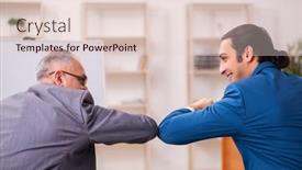  Presentation with employees - Slide deck having two-male-employees-in-business background and a lemonade colored foreground