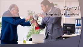  Presentation with employees - Presentation theme consisting of two-male-employees-working background and a soft green colored foreground