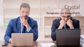  Presentation with employees - PPT theme having two-male-employees-working background and a lemonade colored foreground