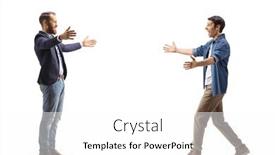  Presentation with meeting - PPT theme with two-male-friends-meeting-each background and a  colored foreground