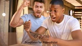  Presentation with mobile home - Presentation theme enhanced with two-male-friends-outdoors background and a coral colored foreground