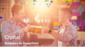  Presentation with toasting - Amazing presentation having two male friends toasting beer mugs at bar counter against flying colours backdrop and a coral colored foreground