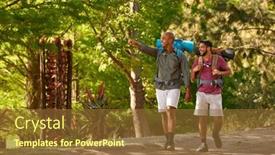  Presentation with backpacks - Slide deck consisting of two-male-friends-with-backpacks background and a tawny brown colored foreground