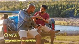  Presentation with backpacks - PPT theme consisting of two-male-friends-with-backpacks background and a tawny brown colored foreground