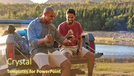  Presentation with backpacks - Presentation theme with two-male-friends-with-backpacks background and a tawny brown colored foreground