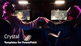  Presentation with video game - Presentation theme having two-male-gamers-in-headsets background and a black colored foreground