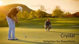  Presentation with beautiful green - Colorful presentation enhanced with two male golf player backdrop and a gold colored foreground