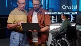  Presentation with managers - Slides enhanced with two-male-it-managers-looking background and a ocean colored foreground