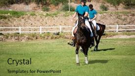 Presentation with horse riding - Amazing PPT theme having two male jockeys riding horse backdrop and a yellow colored foreground