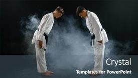  Presentation with kimono - Slide set having two-male-karatekas-in-white background and a ocean colored foreground
