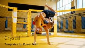  Presentation with mma - Audience pleasing slide deck consisting of two-male-mma-fighters-fights backdrop and a gold colored foreground