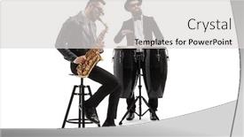  Presentation with drum - Slide deck with two-male-musicians-playing background and a light gray colored foreground