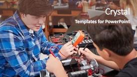  Presentation with robotic vehicle - Presentation theme featuring two male pupils building robotic background and a tawny brown colored foreground