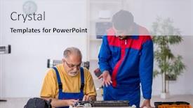  Presentation with conditioner - Slide deck with two-male-repairmen-repairing-air background and a  colored foreground