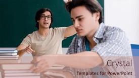  Presentation with classroom - PPT layouts with two-male-students and a coral colored foreground