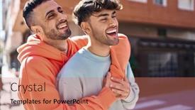  Presentation with street - PPT theme featuring two-man-couple-hugging-each background and a coral colored foreground