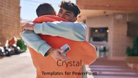 Presentation with engagement - Presentation design having two-man-couple-hugging-each background and a  colored foreground
