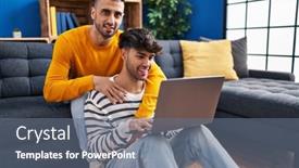  Presentation with medical procedure simulation using blood - PPT layouts consisting of two-man-couple-using-laptop background and a gray colored foreground