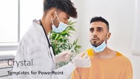  Presentation with antigen - Presentation theme featuring two-man-doctor-and-patient background and a light gray colored foreground