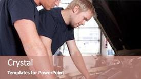  Presentation with diagnostics - Audience pleasing theme consisting of two man mechanics looking backdrop and a coral colored foreground