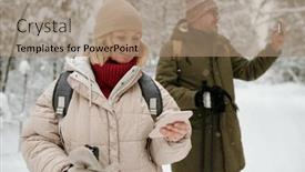  Presentation with winter forest - Presentation having two-mature-backpackers-using background and a  colored foreground